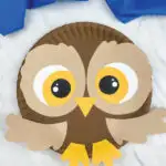 closeup of paper plate owl craft