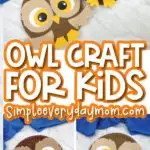 collage of paper plate owl craft images with the words owl craft for kids simpleeverydaymom.com in the middle