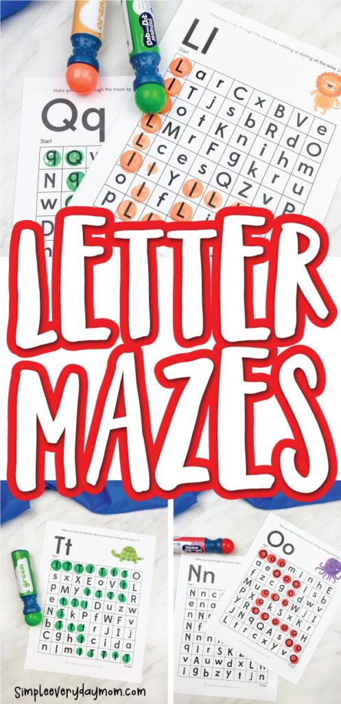 letter maze worksheet image collage with the words letter mazes in the middle 