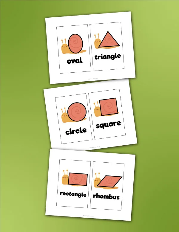 snail shape flashcards for preschoolers