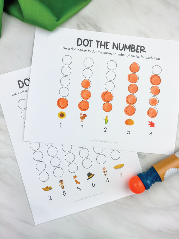 Thanksgiving dot the number printables