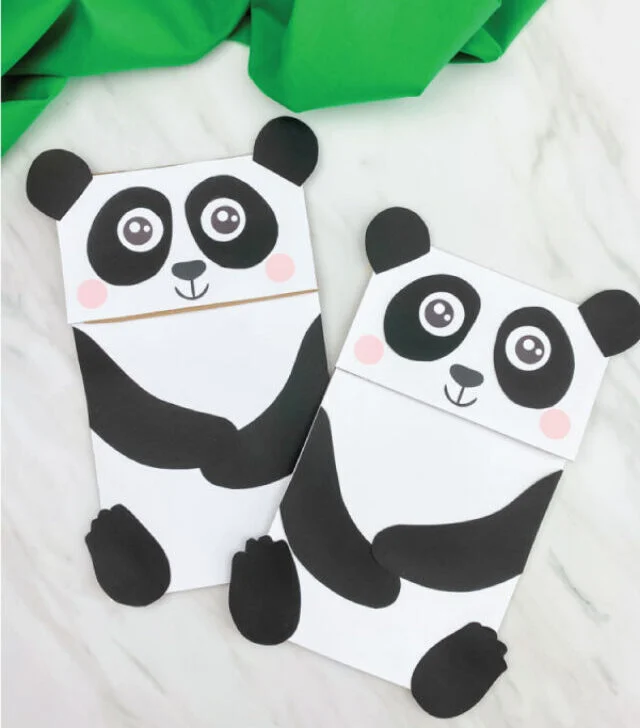 two paper bag panda crafts