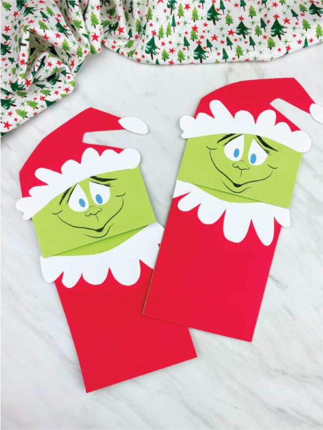 two paper bag grinch crafts