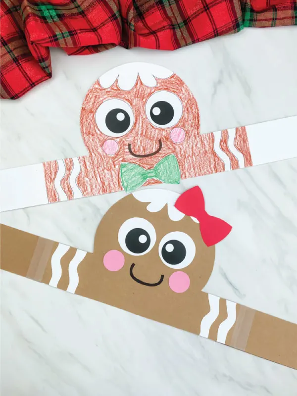 flattened gingerbread boy and girl headband craft