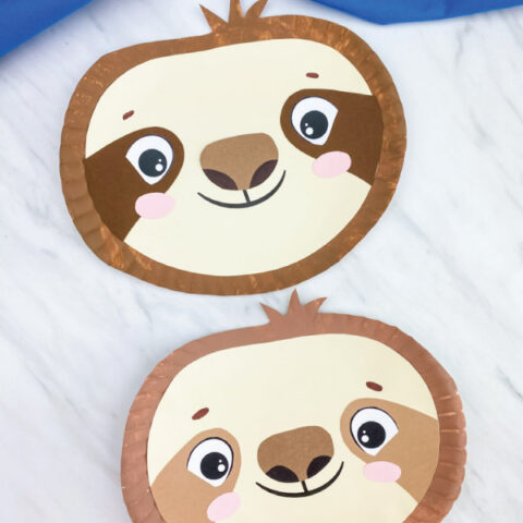 dark brown and light brown paper plate sloth craft