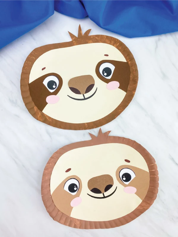 dark brown and light brown paper plate sloth craft