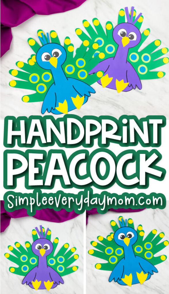 handprint peacock craft image collage with the words handprint peacock in the middle