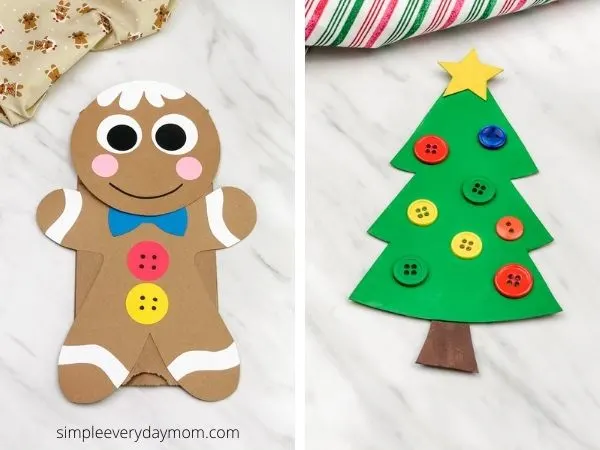 paper bag gingerbread man craft and recycled christmas tree craft