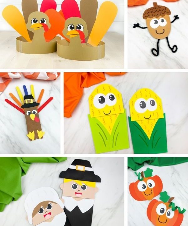 collage of Thanksgiving craft images for kids