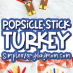 popsicle stick turkey craft image collage with the words popsicle stick turkey in the middle
