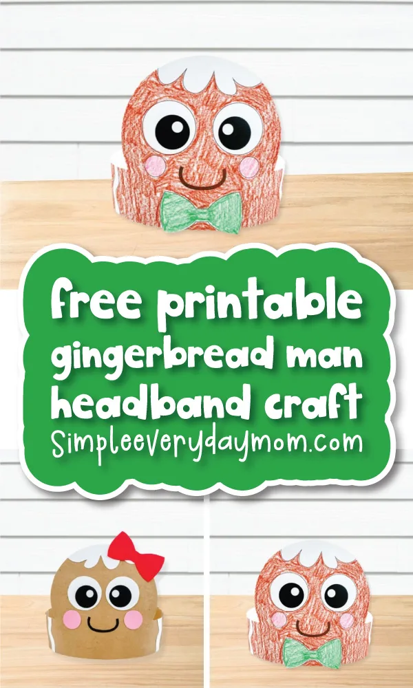 gingerbread man craft image collage with the words gingerbread headband
