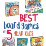 board game image collage with the words best board games for 5 year olds in the middle