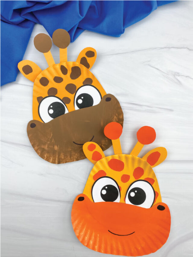 two paper plate giraffe crafts