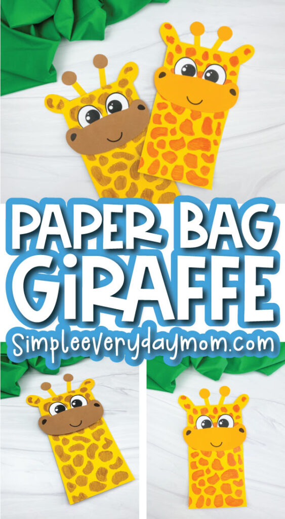 paper bag giraffe craft image collage with the words paper bag giraffe in the middle 