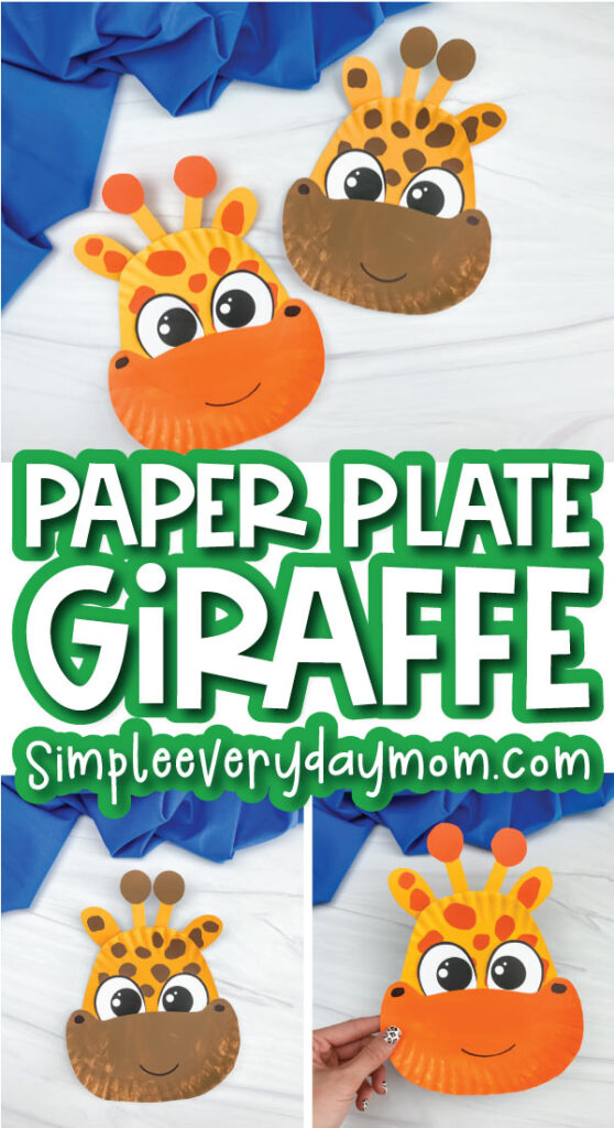 paper plate giraffe craft image collage with the words paper plate giraffe in the middle 