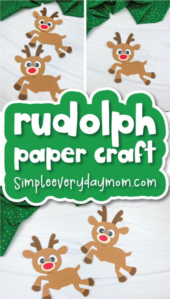 reindeer craft image collage with the words Rudolph paper craft