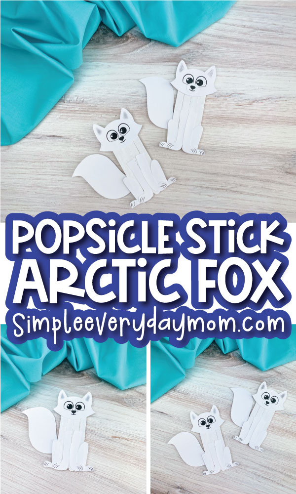 popsicle stick arctic fox craft image collage with the words popsicle stick arctic fox in the middle 