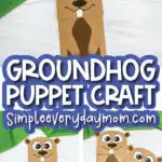 paper bag groundhog craft image collage with the words groundhog puppet craft in the middle
