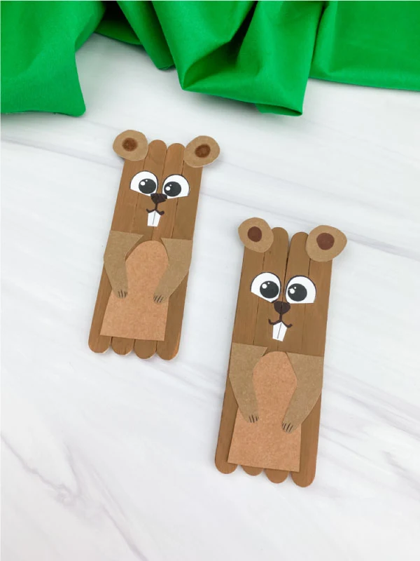 two popsicle stick groundhog crafts