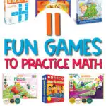math board game image collage with the words 11 fun games to practice math