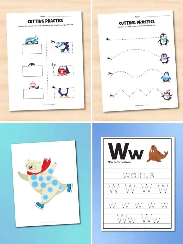 collage of preschool winter activities