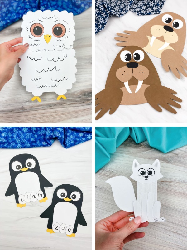 winter animal crafts for kids image collage