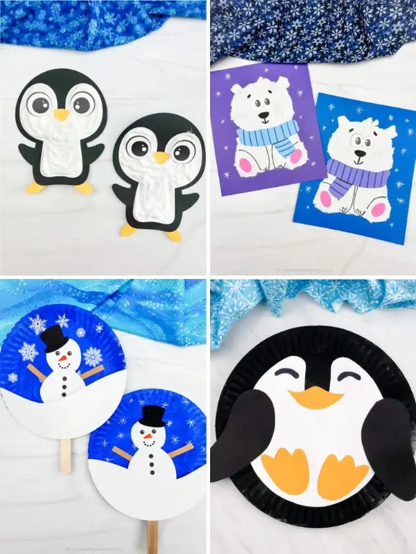 collage of winter class crafts