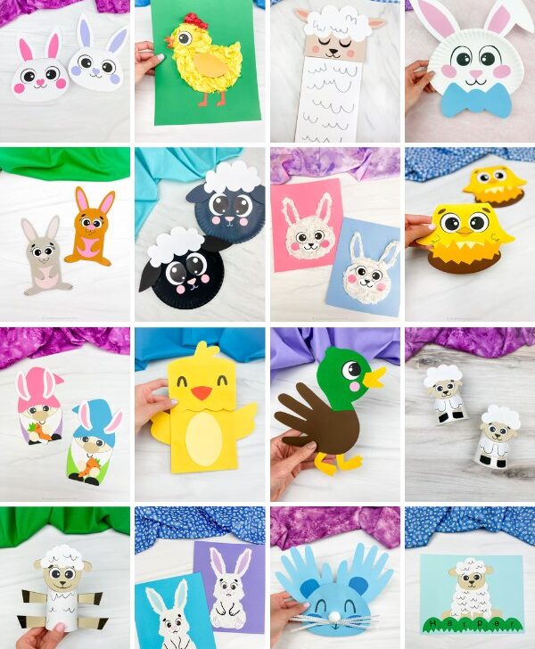 collage image of easy Easter crafts for kids