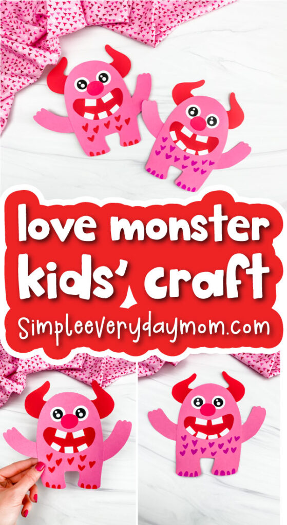 love monster craft image collage with the words love monster kids' craft