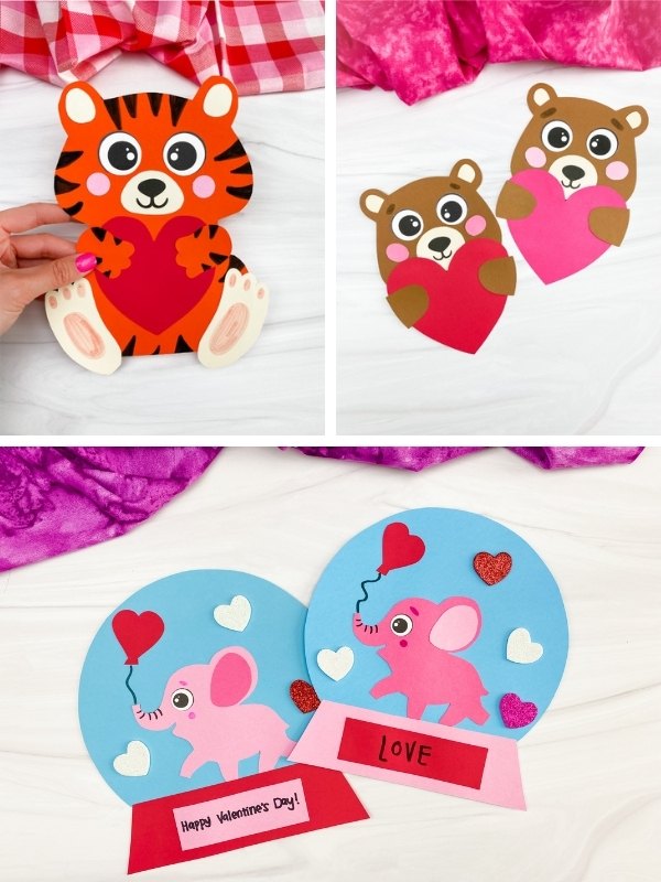 kids' Valentine craft image collage 