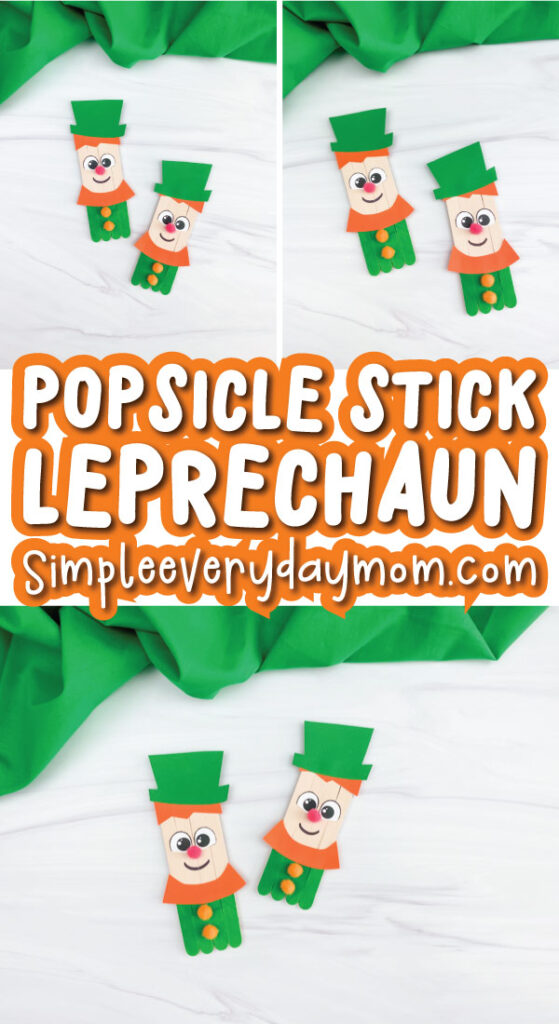 popsicle stick leprechaun craft image collage with the words popsicle stick leprechaun in the middle