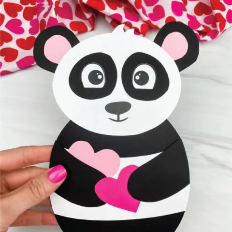 hand holding panda valentine craft