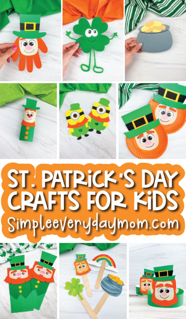 st patricks day craft image collage with the words St. Patrick's Day crafts for kids in the middl e