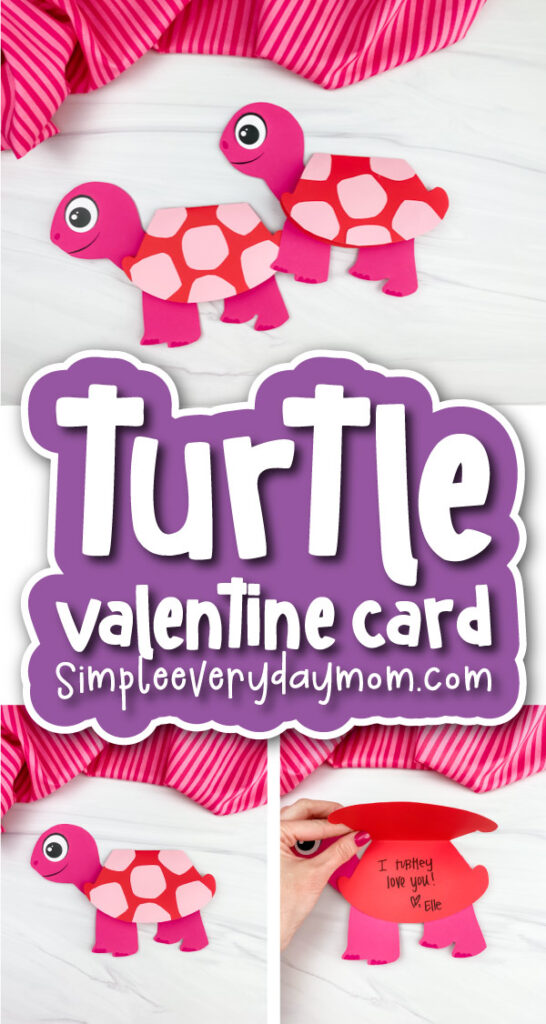 Valentine turtle card craft image collage with the words turtle Valentine card