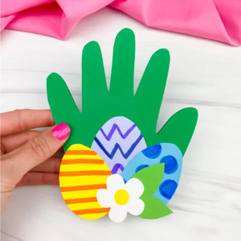 hand holding handprint Easter card craft