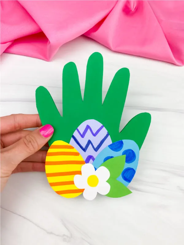 hand holding handprint Easter card craft