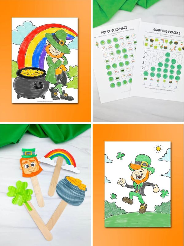 Collage of St. Patrick's Day Kindergarten Activities