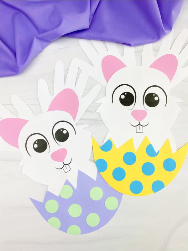 two handprint Easter bunny crafts