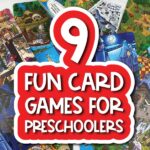 board game image with color overlay that says 9 fun card games for preschoolers
