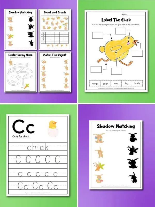 Collage of Free Printables For Easter Activities