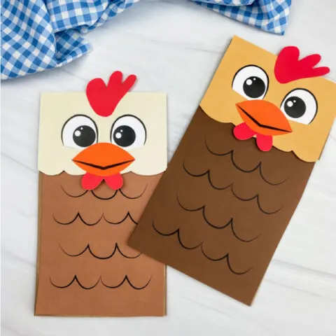 two paper bag chicken crafts