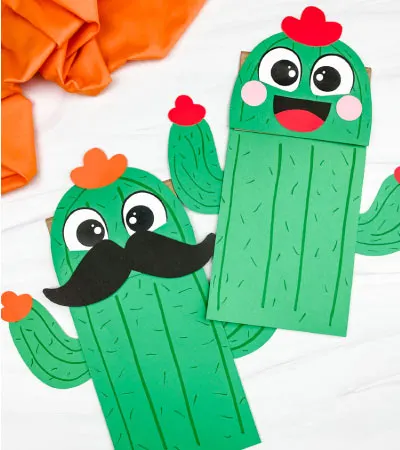 two paper bag cactus crafts