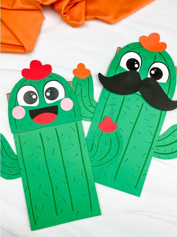 two paper bag cactus crafts