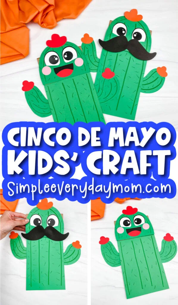 paper bag cactus craft image collage with the words cinco de mayo kids' craft in the middle 