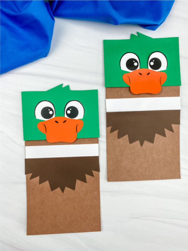 Duck Paper Bag Puppet Craft [Free Template] Story