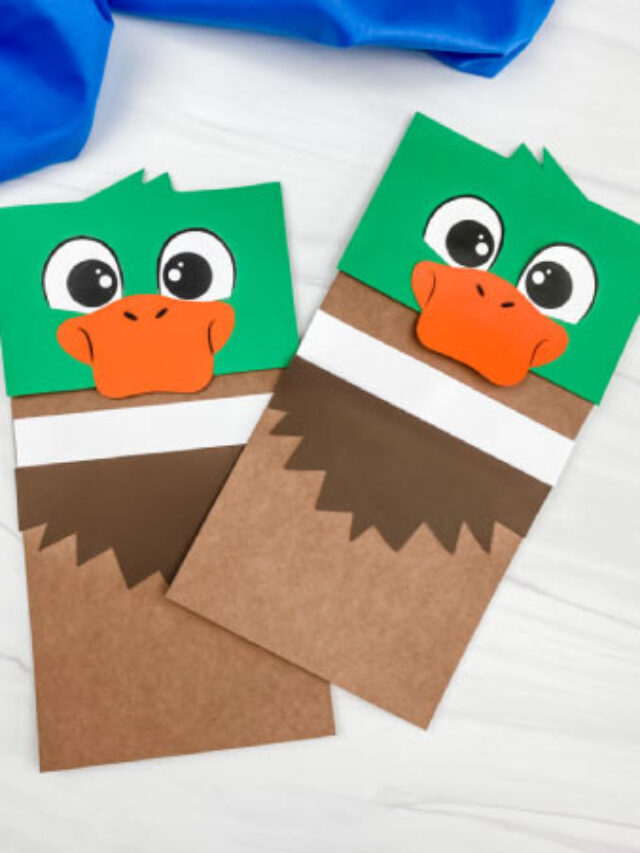 Duck Paper Bag Puppet Craft [Free Template] Story
