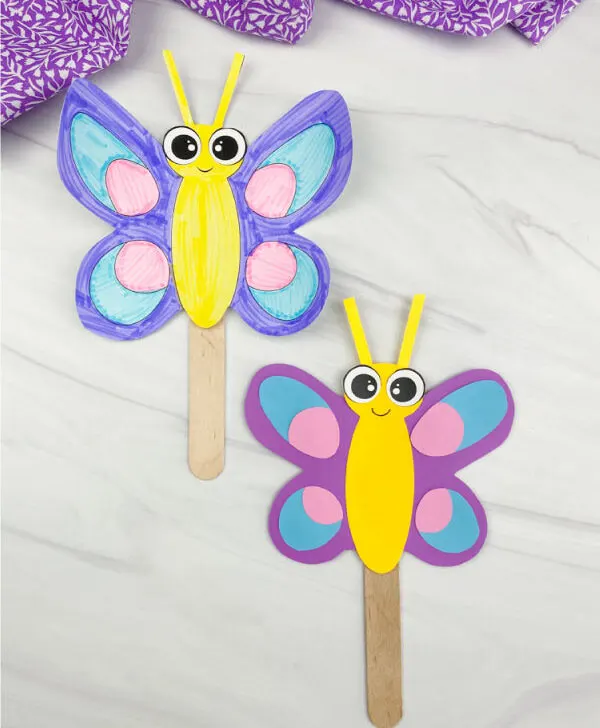 2 butterfly stick puppets