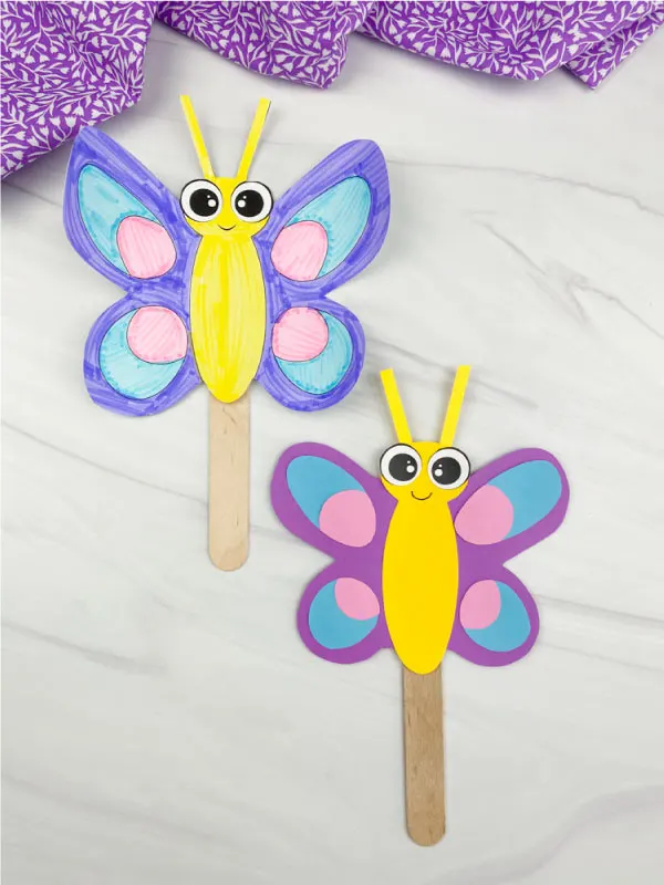 2 butterfly stick puppets 