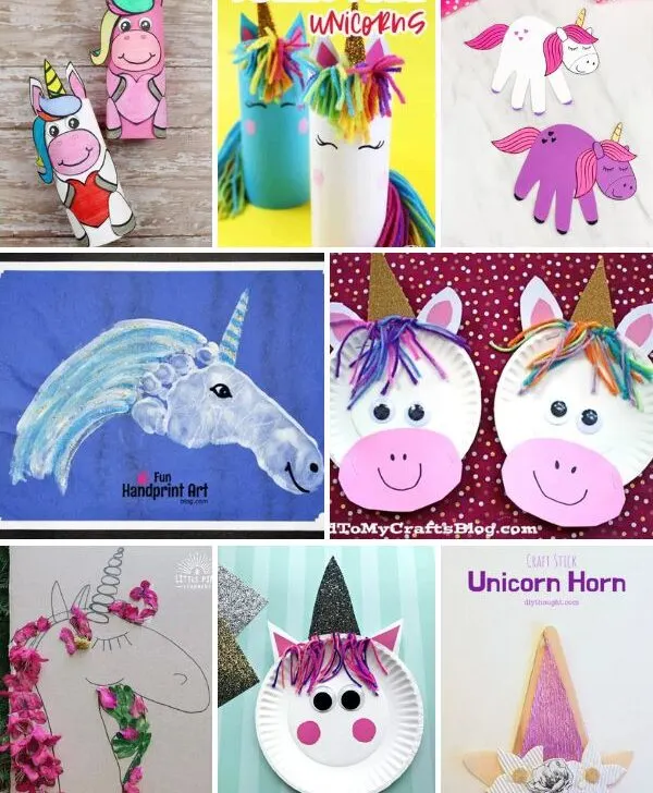 collage of easy unicorn craft ideas