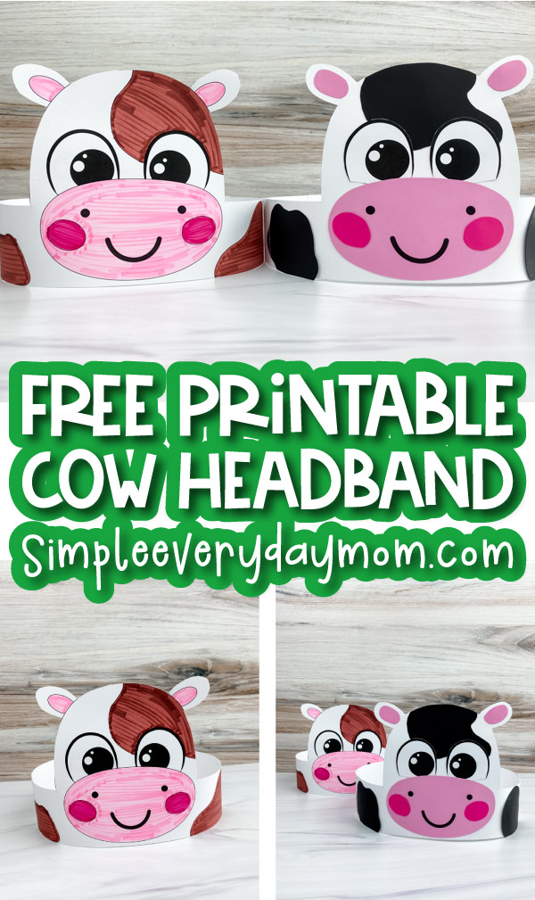cow headband craft image collage with the words free printable cow headband in the middle 